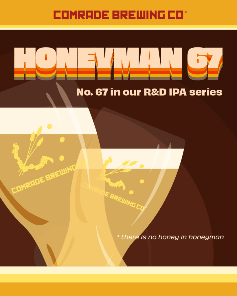 Comrade Brewing Co, Honeyman 67 No. 67 in our R&D IPA Series. *there is no honey in honeyman