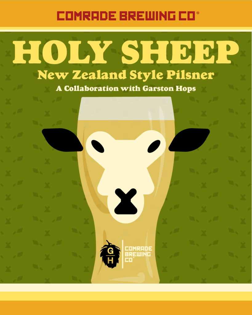 Comrade Brewing Co. Holy Sheep New Zealand Style Pilsner, a Collaboration with Garston Hops